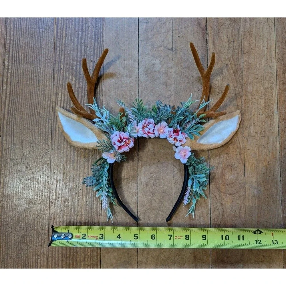 Antler Headband Adjustable Deer Reindeer Horns Crown with Ears Fairy Costume